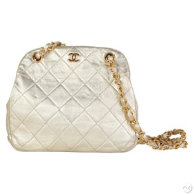 Chanel Vintage Gold Quilted Kiss Lock Shoulder Bag