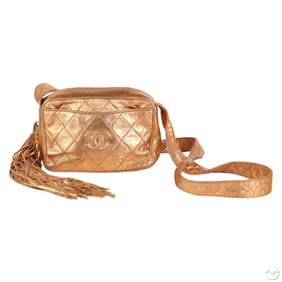 Chanel Gold Quilted Leather Camera Bag with Tassel