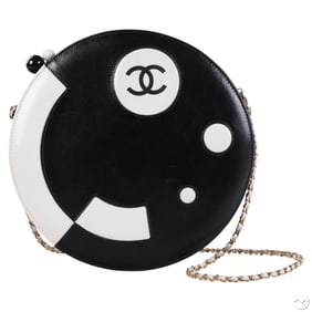 Chanel Black and White Leather Round Handbag Purse