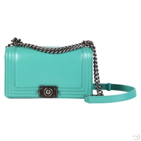Chanel CC Turquoise Leather Boy Flap Shoulder Bag