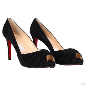 Christian Louboutin Black Suede Peep Toe Heels 37