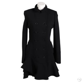 Alexander McQueen Black Wool Ruffled Coat Size 42