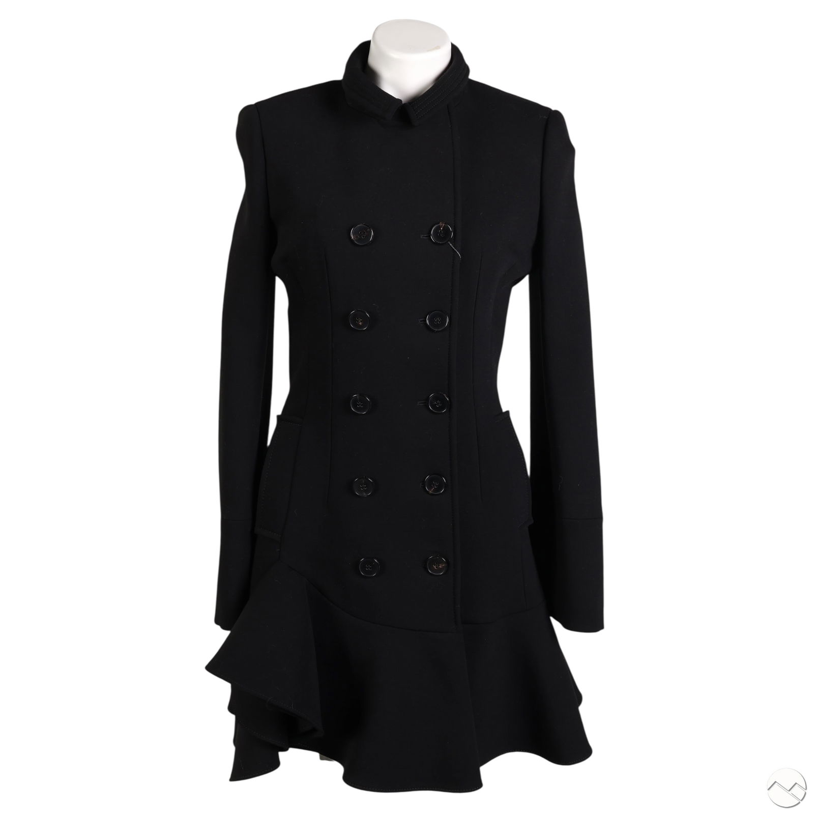 Alexander McQueen Black Wool Ruffled Coat Size 42 (1 of 9)