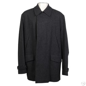 Hermes Luxury Men's Grey Virgin Wool Coat Size 56