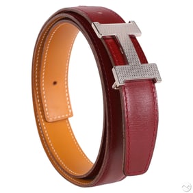 Hermes Guilloche H Buckle Reversible Belt Size 85