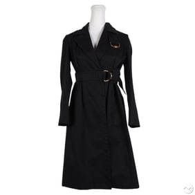Gucci Italian Black Belted Horsebit Trench Coat 40