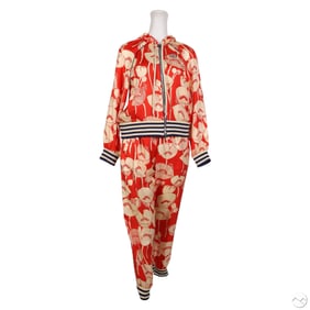 Gucci Red Ivory Silk Floral 2-Piece Tracksuit Sz S