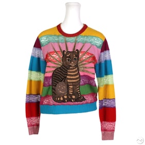 Gucci Multicolor Lace Cat Embroidered Sweater Sz L