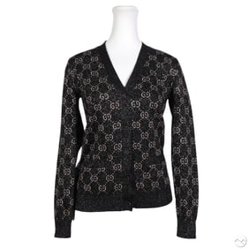 Gucci Knit GG Silver & Black Knit Cardigan Sz XS