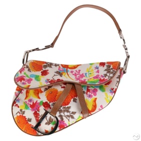 Christian Dior Flower Pattern Saddle Handbag Purse