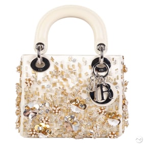 Christian Dior Mini Lady White Satin Beaded Purse