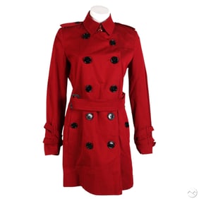 Burberry London Red Trench Coat with Belt Size 42