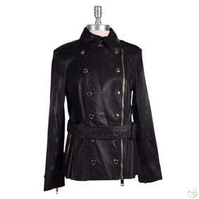Burberry London Black Leather Moto Jacket Size 42