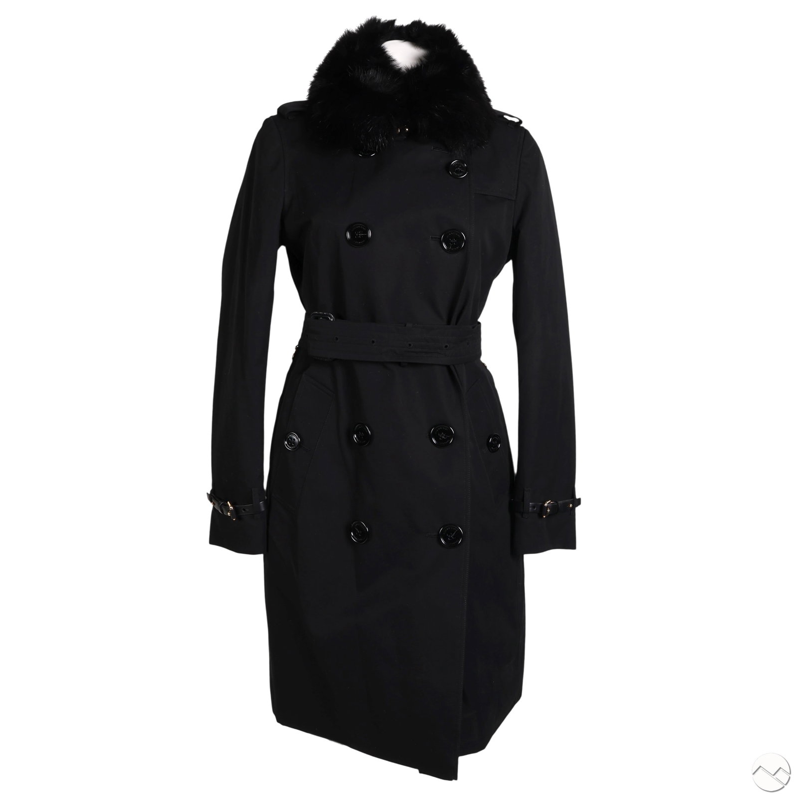 Burberry London Black Belted Trench Coat Size 42 (1 of 8)