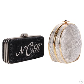 Judith Leiber Pair Crystal Minaudiere Clutch Purse
