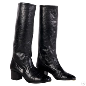 Chanel Luxury Black Leather Cap Toe Boots Sz 38.5