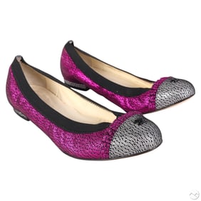 Chanel Metallic Fuchsia Cap Toe Ballet Flats Sz 36