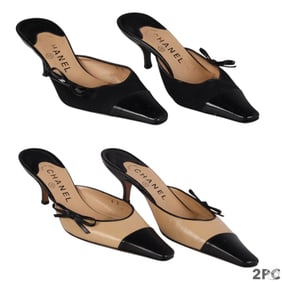 Chanel Leather Slingback Heels Sz 36 Two Pairs LOT