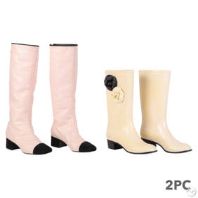 Chanel Glitter Camellia Rubber Boots Two Pairs LOT