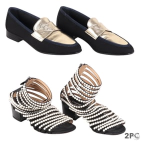 Chanel 2 Pairs Loafer & Pearl Sandals 35.5/36 LOT