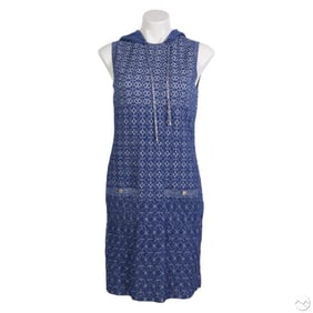 Chanel Blue Sleeveless Hooded Knit Dress Size 40