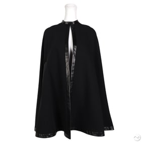Ralph Lauren Black Label Leather Trim & Wool Cape