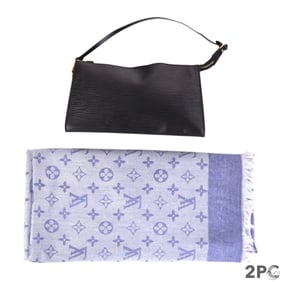 Louis Vuitton Black Epi Pochette and Scarf 2pc LOT