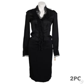 Valentino Ladies' Black Lace Blouse & Skirt 2p SET