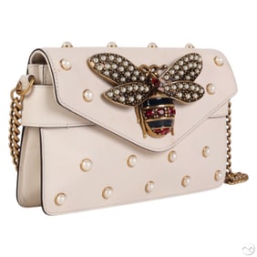 Gucci Pearl Studded White Queen Bee Shoulder Bag