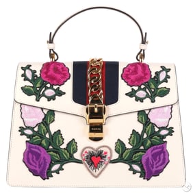 Gucci Italian White Sylvie Heart Embroidered Purse
