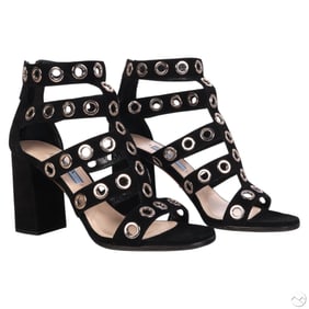 Prada Women's Black Suede Grommet Sandal Size 37.5