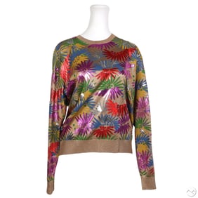 Chanel Gold Knit Sweater w/ Floral Applique Sz 42