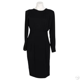Gucci Italy Black Pleated Long-Sleeve Dress Sz 42