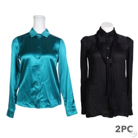 Gucci Women's Teal and Black Silk Blouse 2pc LOT