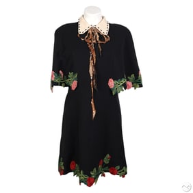 Gucci Black Wool Cape Dress w/ Appliques Size 44