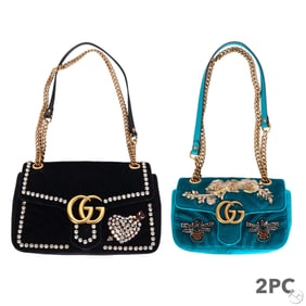 Gucci Embellished Velvet GG Shoulder Bags 2pc LOT