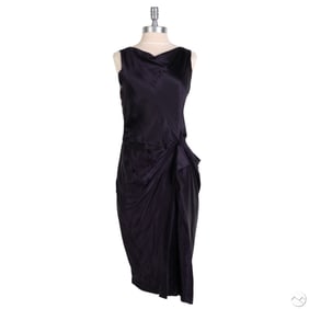 Lanvin Violet Draped Silk Cocktail Dress Size 40