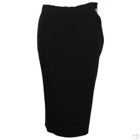 Lanvin Black Wool Skirt with Brass Brooch Size 40
