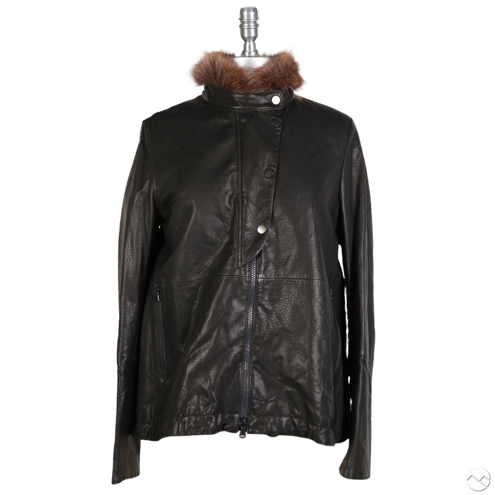 Brunello Cucinelli Olive Leather Jacket Size 42 (1 of 8)