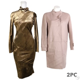 Max Mara Coat & Metallic Gold Velvet Dress 2pc LOT