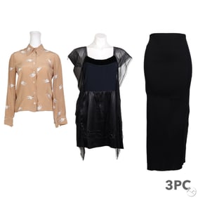 Miu Miu Satin Dress Cat Shirt & Maxi Skirt 3pc LOT