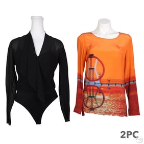 Akris Silk Print Blouse & Black Bodysuit 2pc LOT