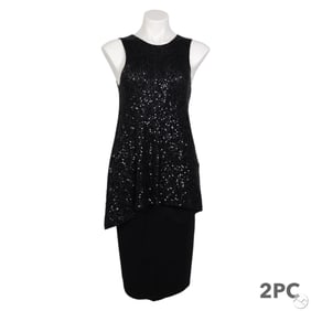 Donna Karan Black Sequin Knit Top & Skirt 2pc LOT