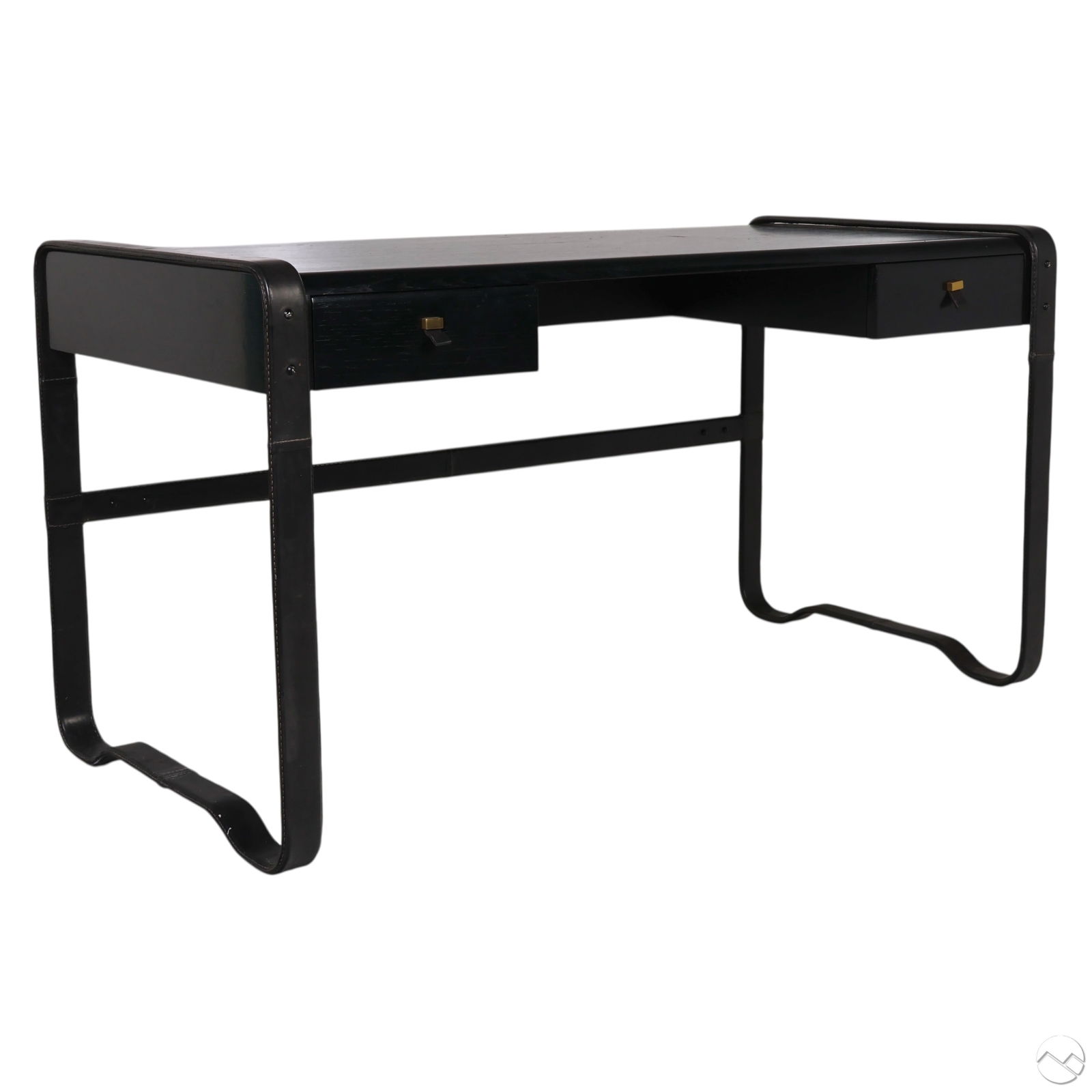 Ralph Lauren Stitched Black Leather and Wood Desk (1 of 9)