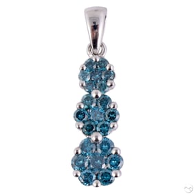 14K Gold Blue Diamond Cluster Necklace Pendant