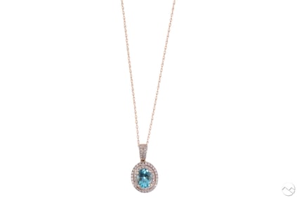 14K Gold Blue Topaz and Diamond Pendant Necklace