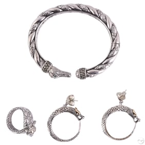 John Hardy Sterling Gator Bracelet Ring & Earrings