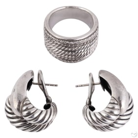 David Yurman Sterling Designer Ring Earring 2p LOT
