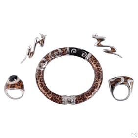 Menegatti & Sigal Sterling Enamel Bracelet & Rings