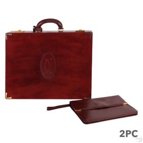 Cartier Luxury Suede Briefcase and Bordeaux Clutch
